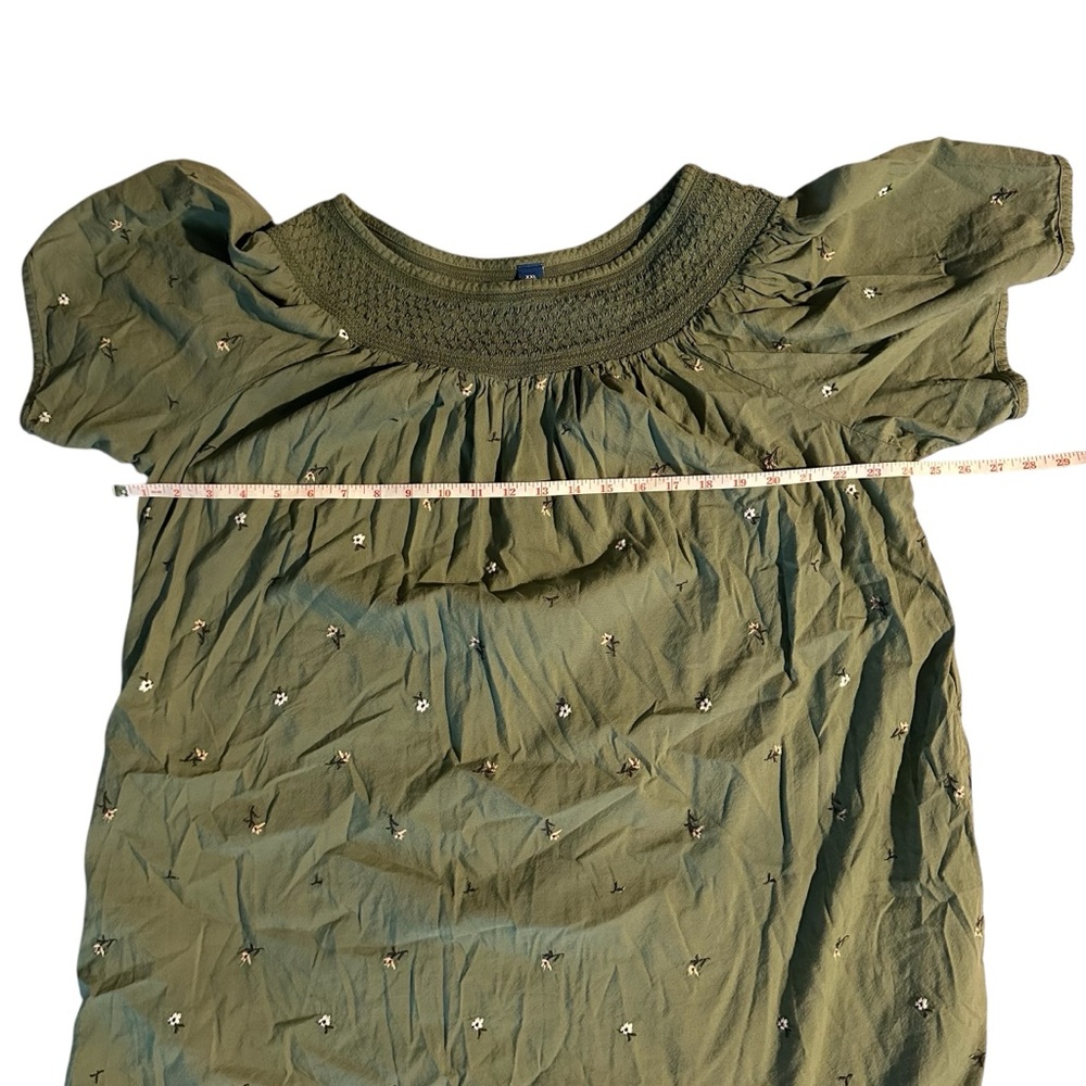 Old Navy Green Flutter Sleeve Smocked Floral Embroidery Mini Swing Dress | 2XL - Picture 7 of 12